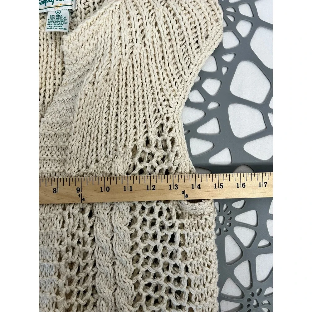 Simply Times Cream Knit Open Front Vest Sweater Size L Silk‎ Blend Vintage